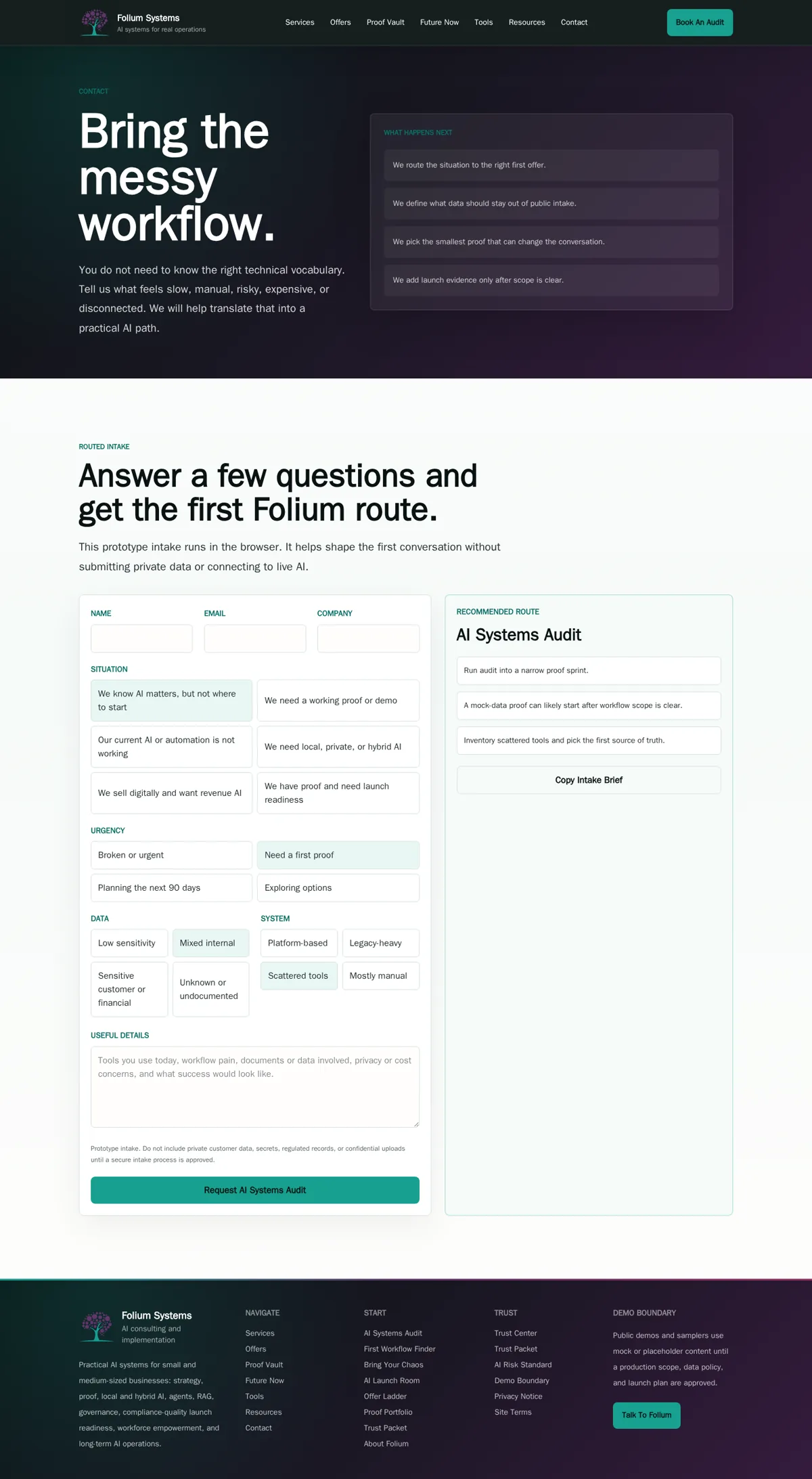 Folium routed intake workflow screenshot